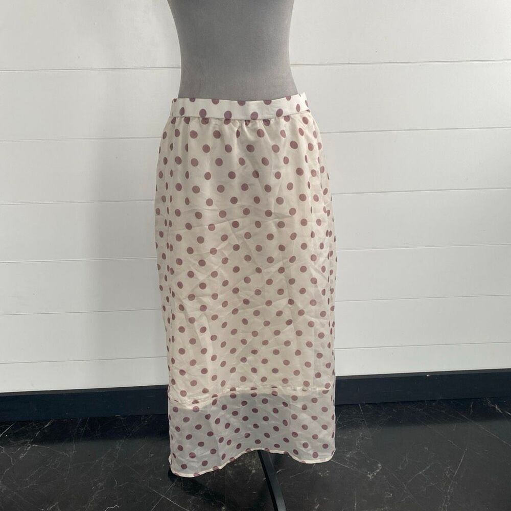 Melloday Polka Dot Midi Skirt Cream Brown Size X-Large with Pockets - Picture 2 of 12